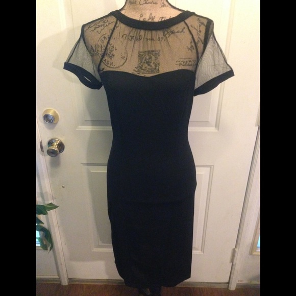 Brandless Dresses & Skirts - NWOT Beautiful Black Midi w/ See Through Mesh Neck